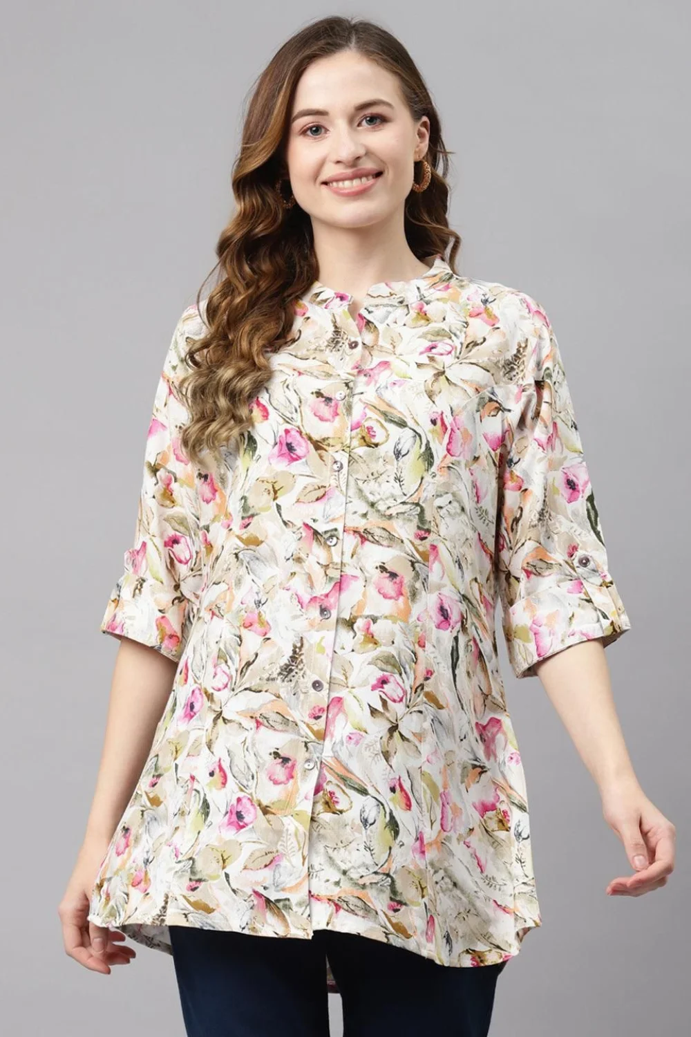 Elegant Multicolor Floral Printed Tunic