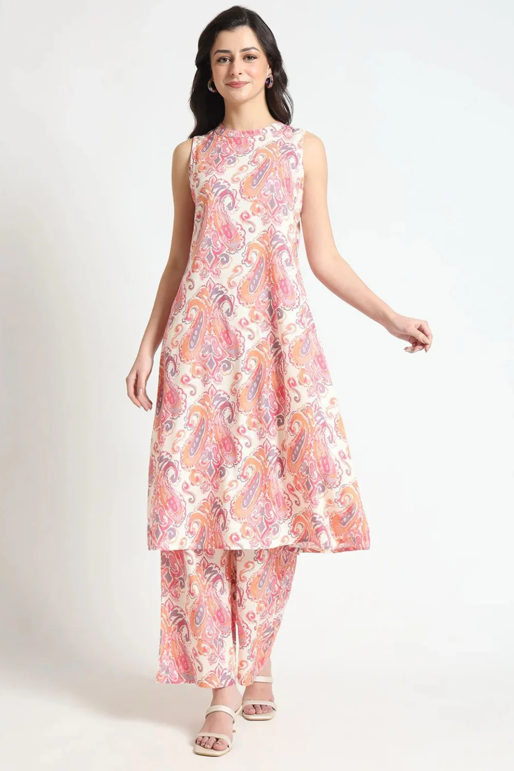 Pink And Cream Floral Printed Kurta