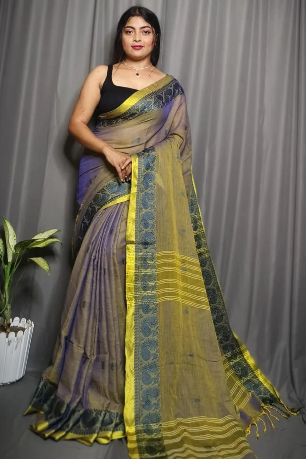 Multicolour Pure Cotton Kolka Saree