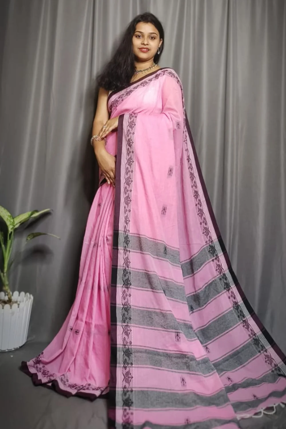 Classic Pink Pure Cotton Saree