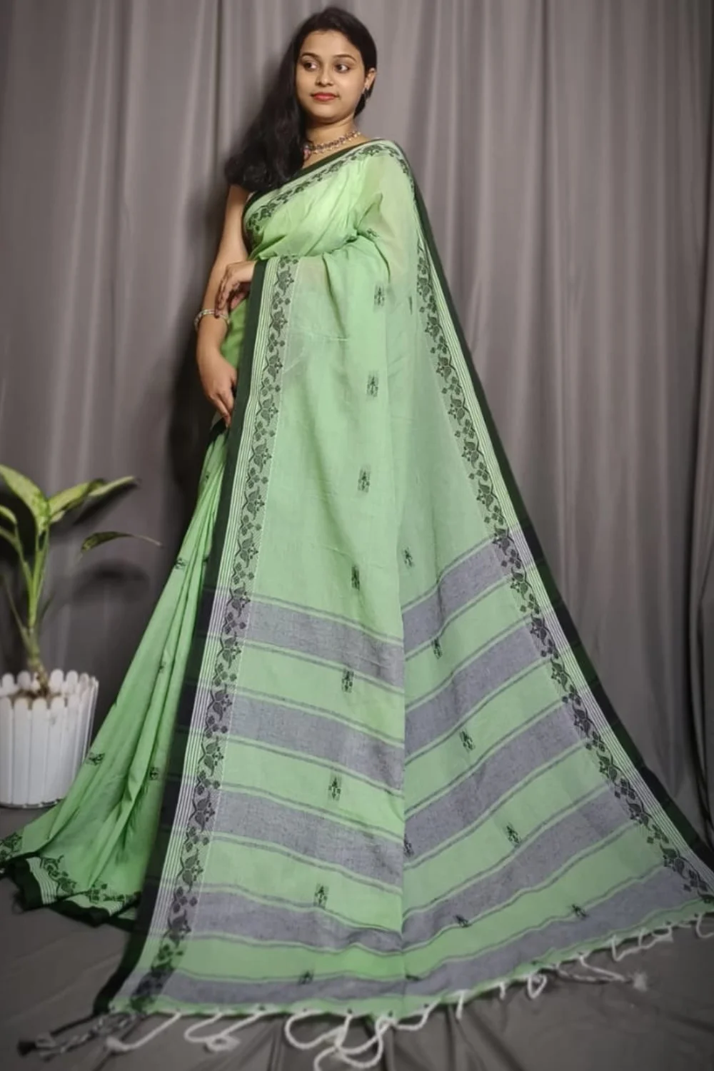 Serene Green Pure Cotton Saree