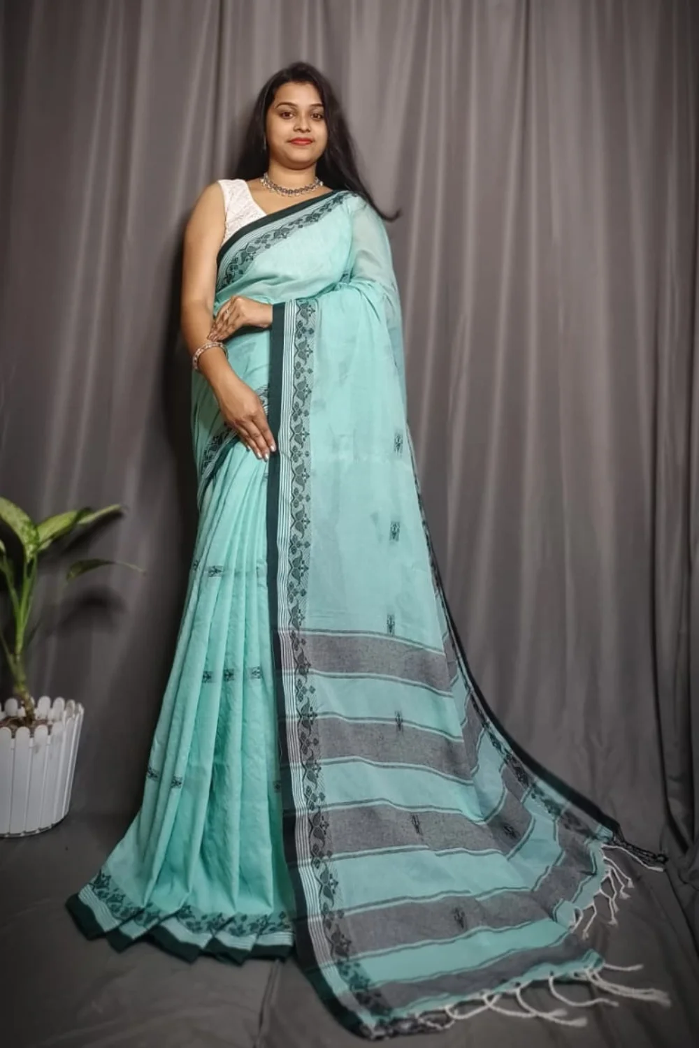 Gentle Sky Blue Pure Cotton Saree