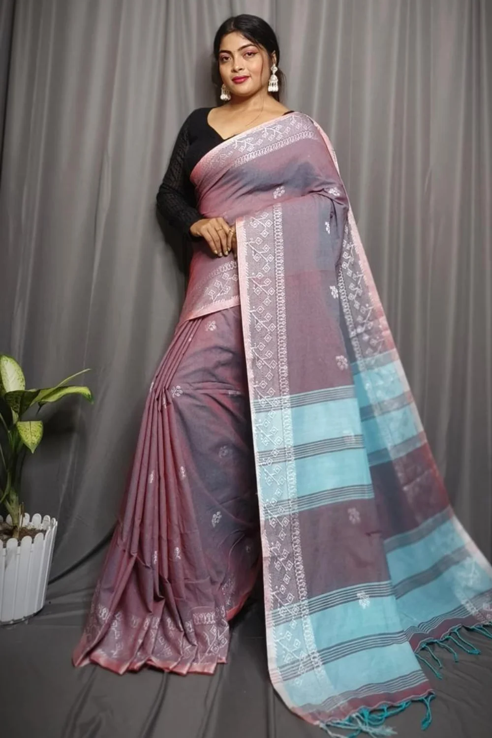 Violet Cotton Rimzim Saree