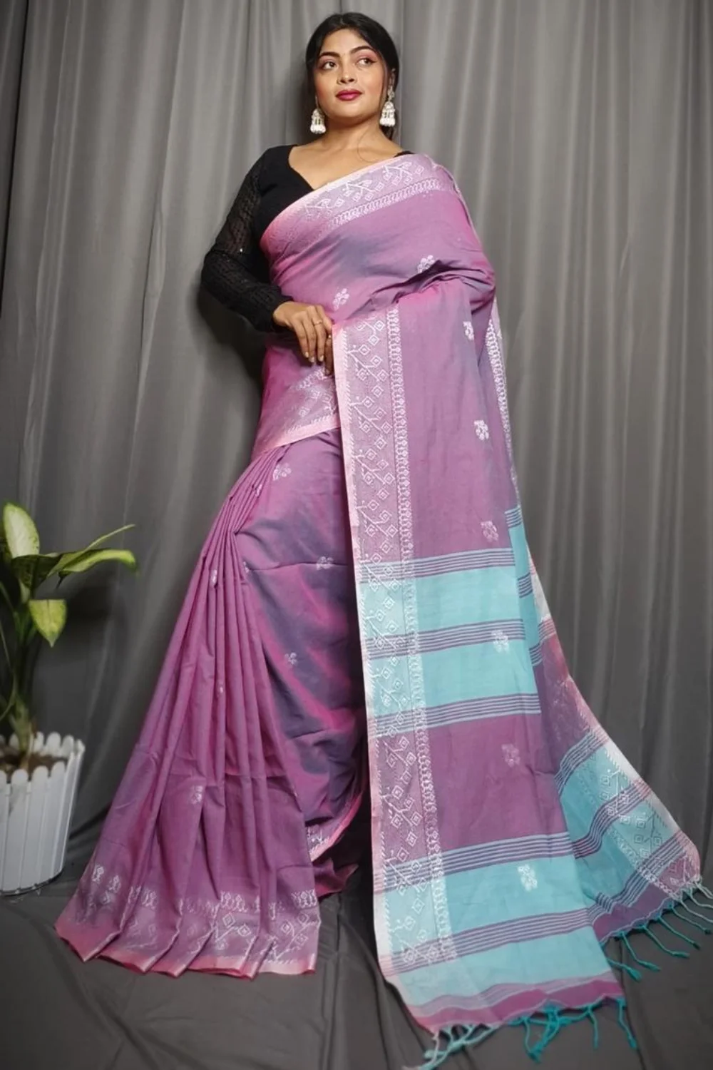 Light Purple Cotton Rimzim Saree