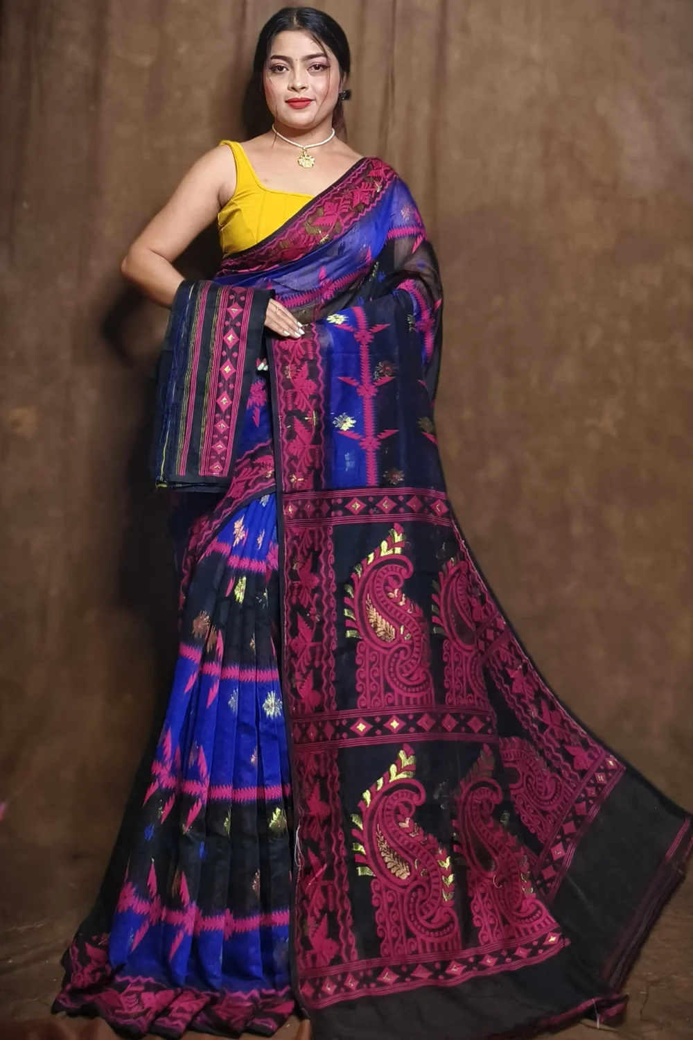 Majestic Blue and Black Dhakai Jamdani Saree