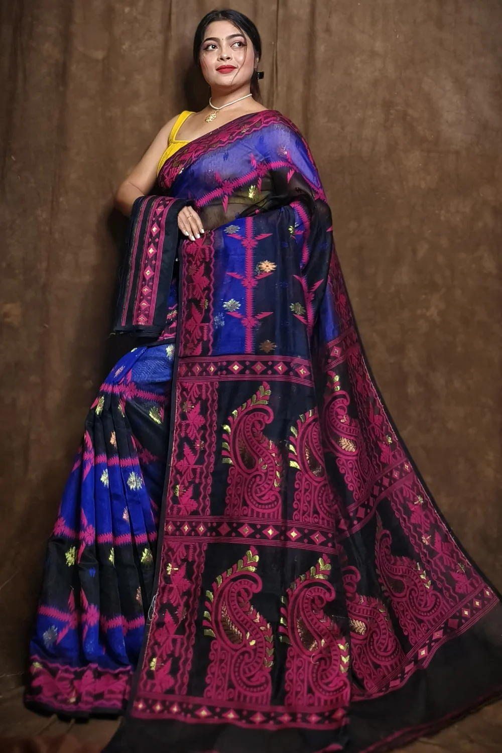 Majestic Blue and Black Dhakai Jamdani Saree