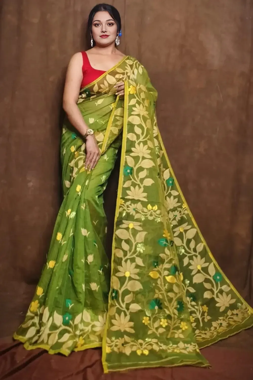 Green Dhakai Jamdani Saree With Lota Motifs