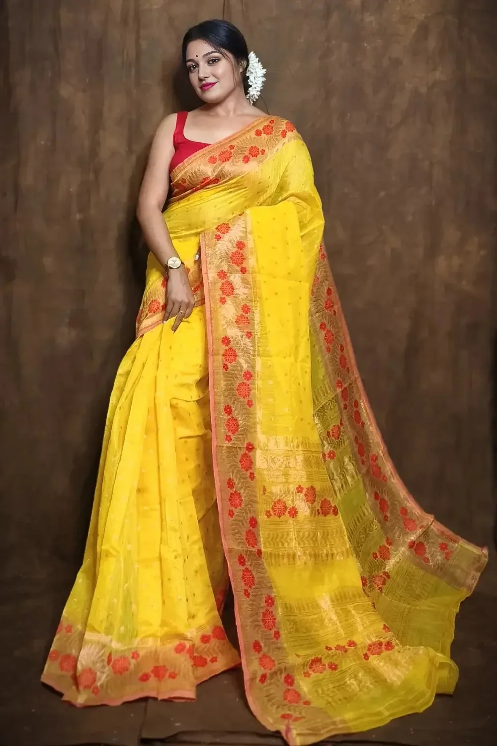 Yellow Pure Cotton Saree With Mina Work