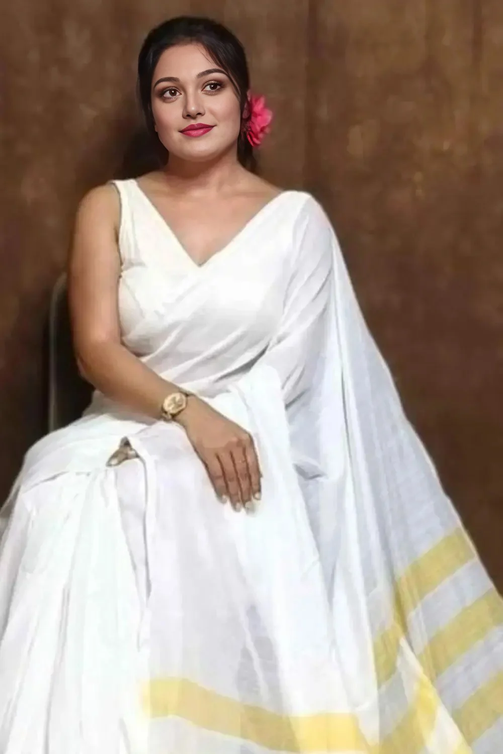 White and Yellow Soft handmade cotton Saree