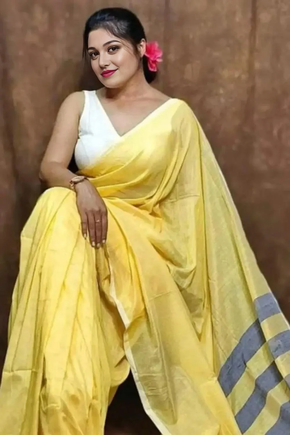 Yellow and Blue Soft handmade cotton Saree