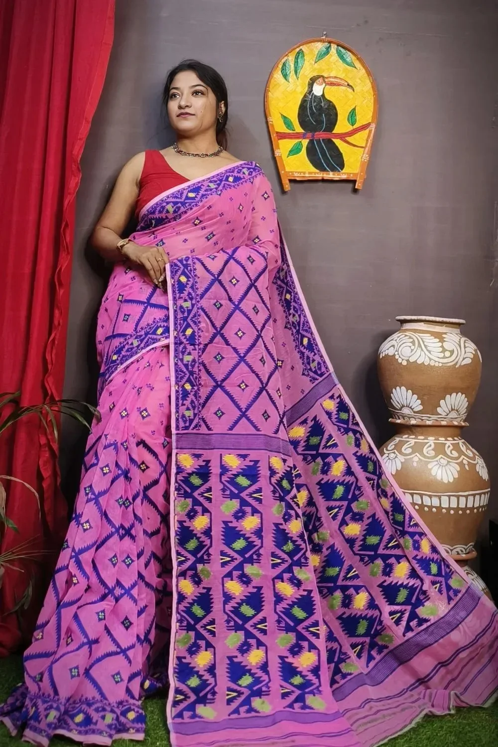Pink Handloom Dhakai Jamdani Saree