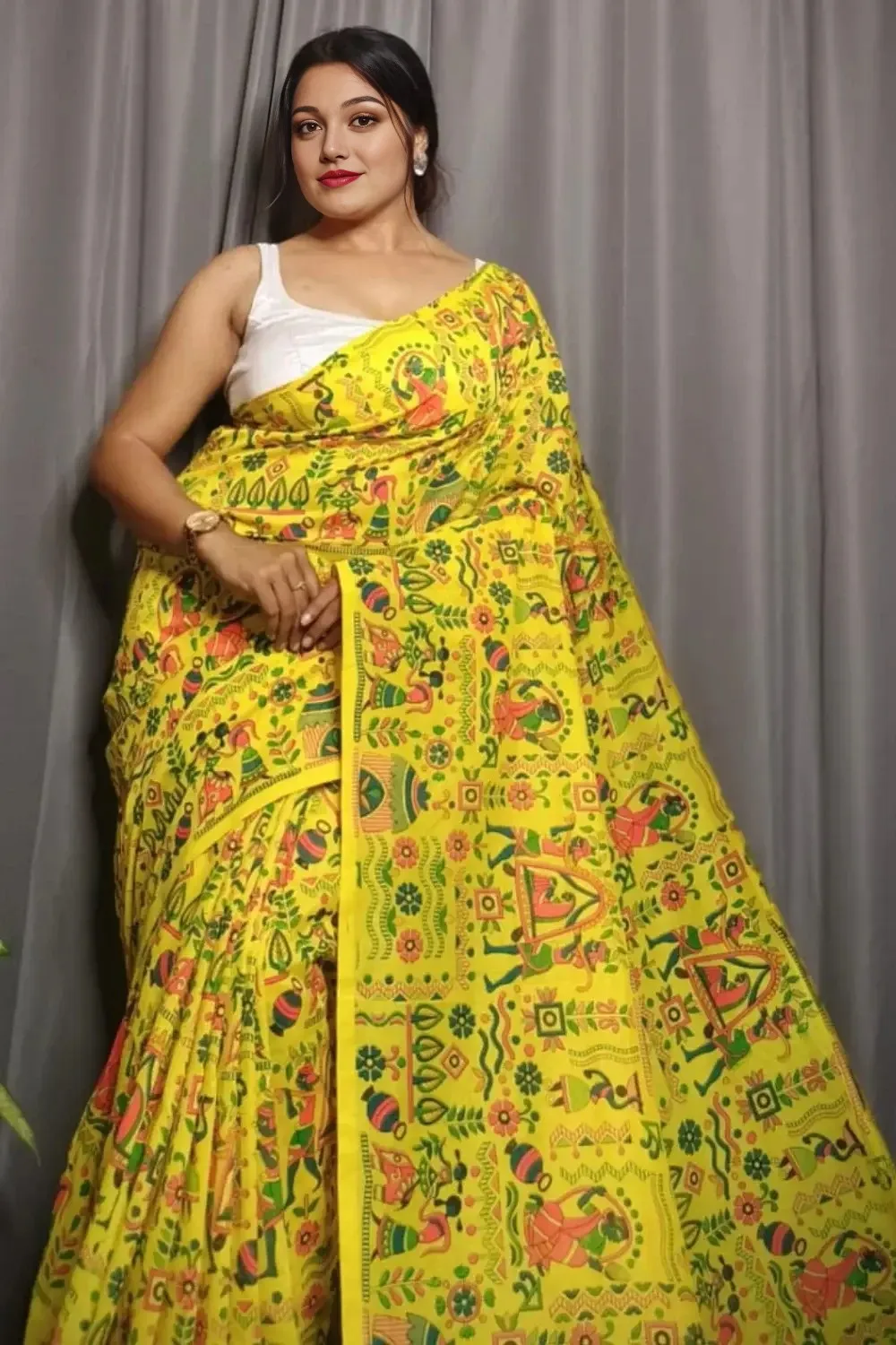 Bright Yellow Handloom cotton Saree