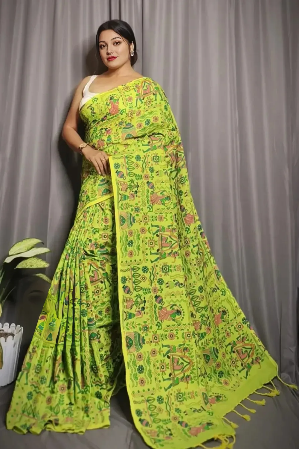 Lime Green Handloom cotton Saree