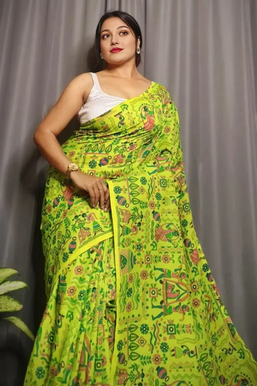 Lime Green Handloom cotton Saree