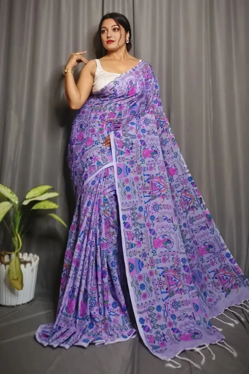 Purple handmade cotton Handloom Cotton Saree