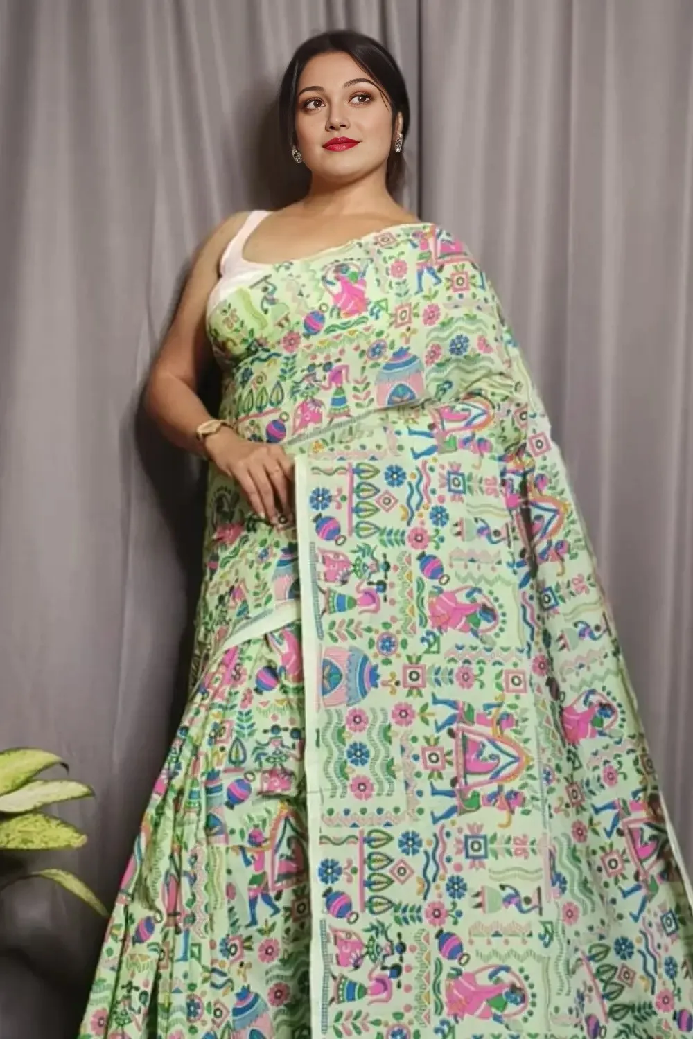 Pistachio Green handmade cotton Handloom Cotton Saree