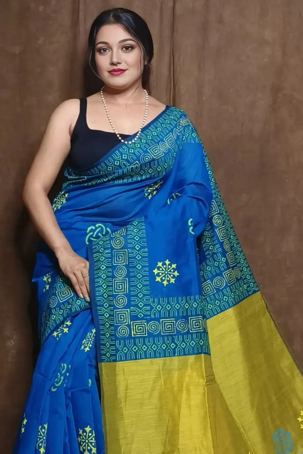 Traditional Blue and Yellow Cotton Silk Saree