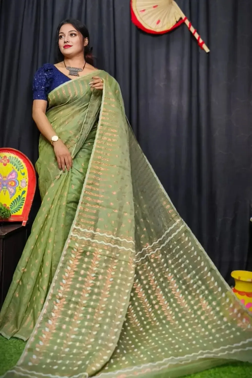 Dark-Green Unique Dhakai Jamdani Saree