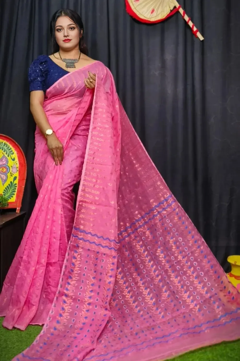 Pink Unique Dhakai Jamdani Saree