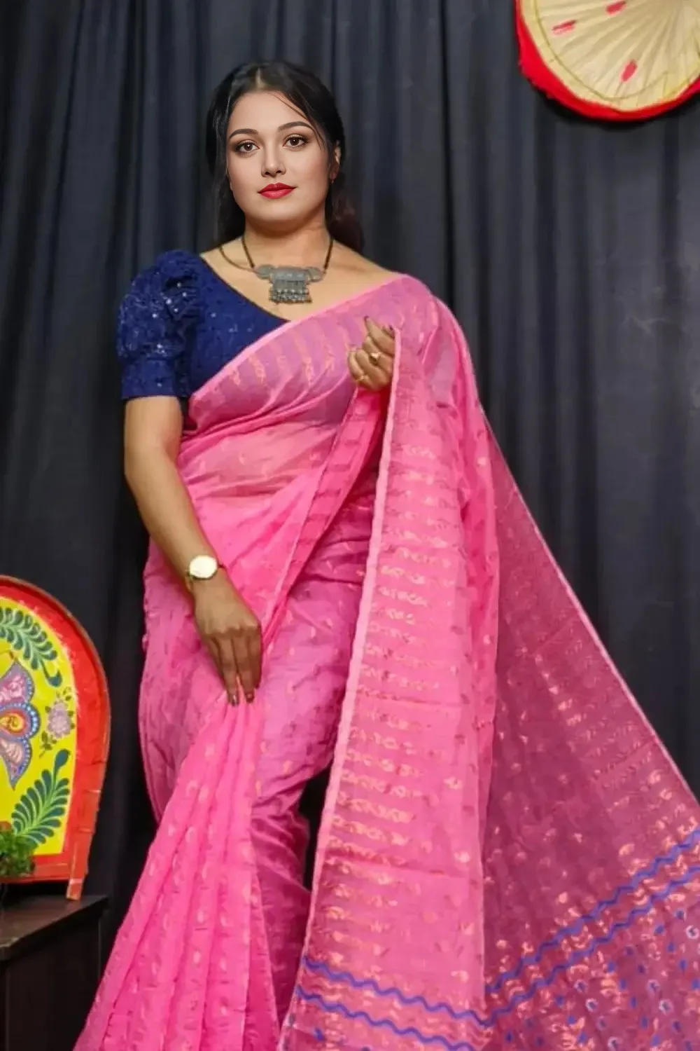 Pink Unique Dhakai Jamdani Saree