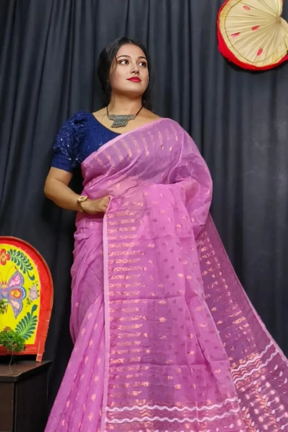 Purple Unique Dhakai Jamdani Saree