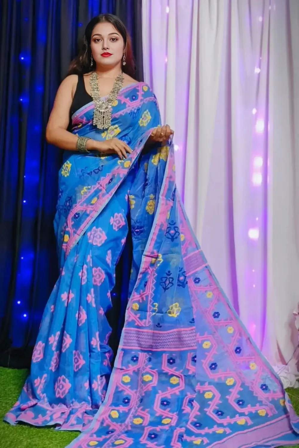 Blue Dhakai Jamdani Saree