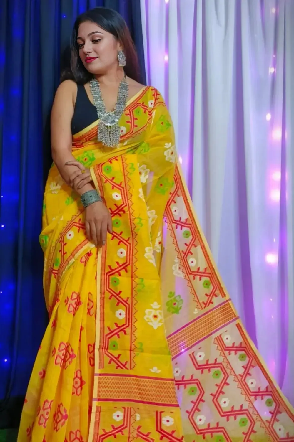 Dark-Yellow Dhakai Jamdani Saree