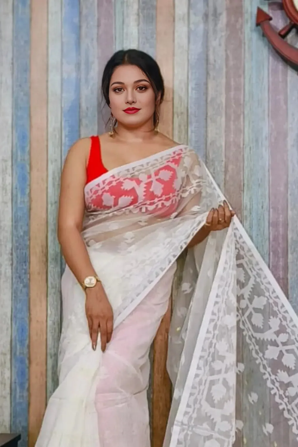 White Designer Jamdani Saree