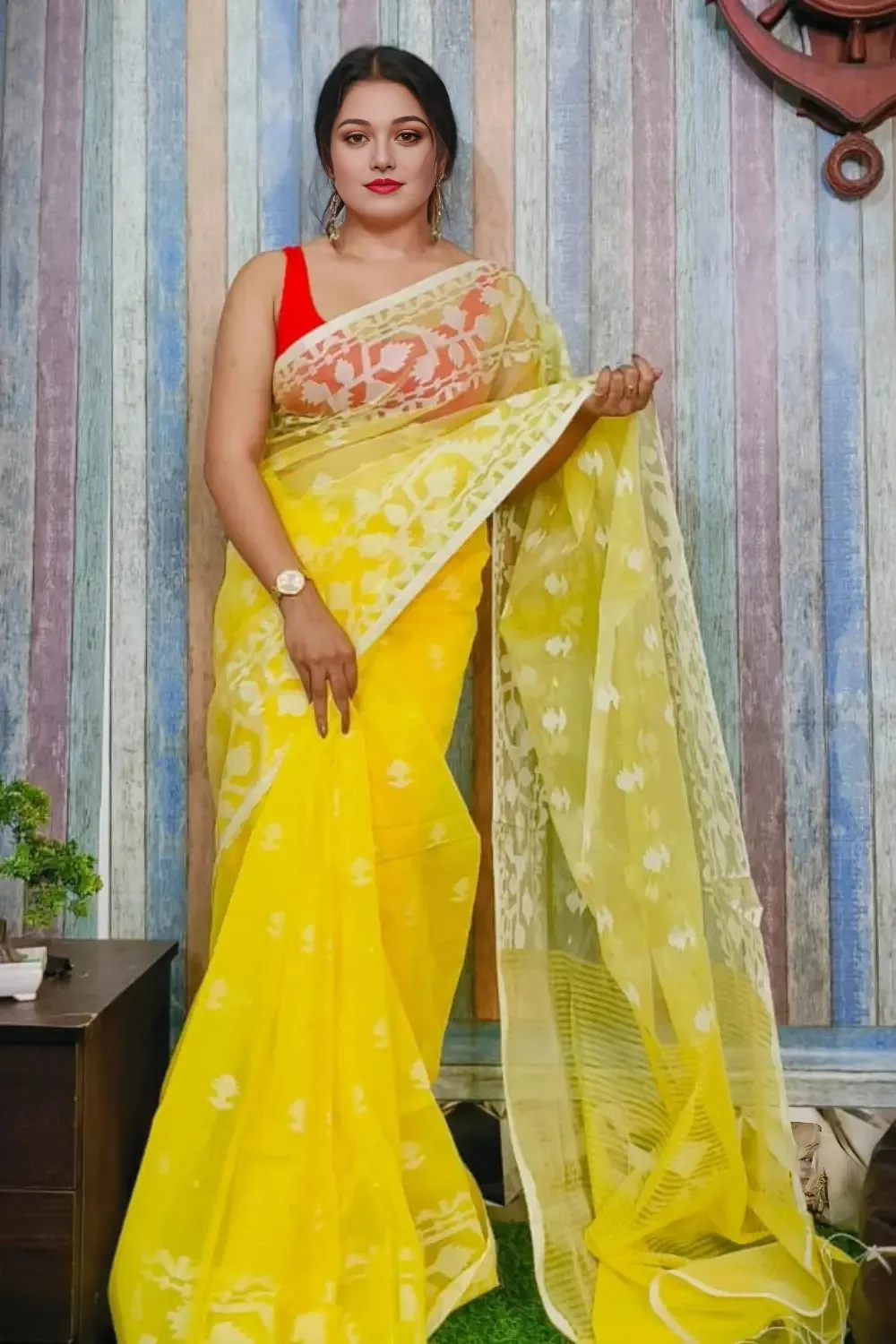 Yellow Designer Jamdani Saree