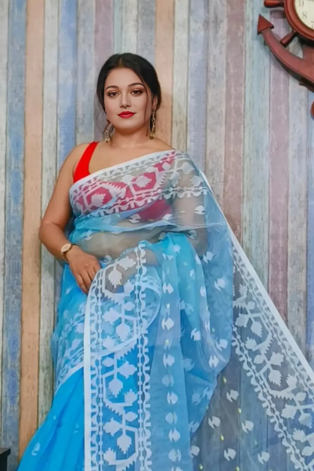 Sky-Blue Designer Jamdani Saree