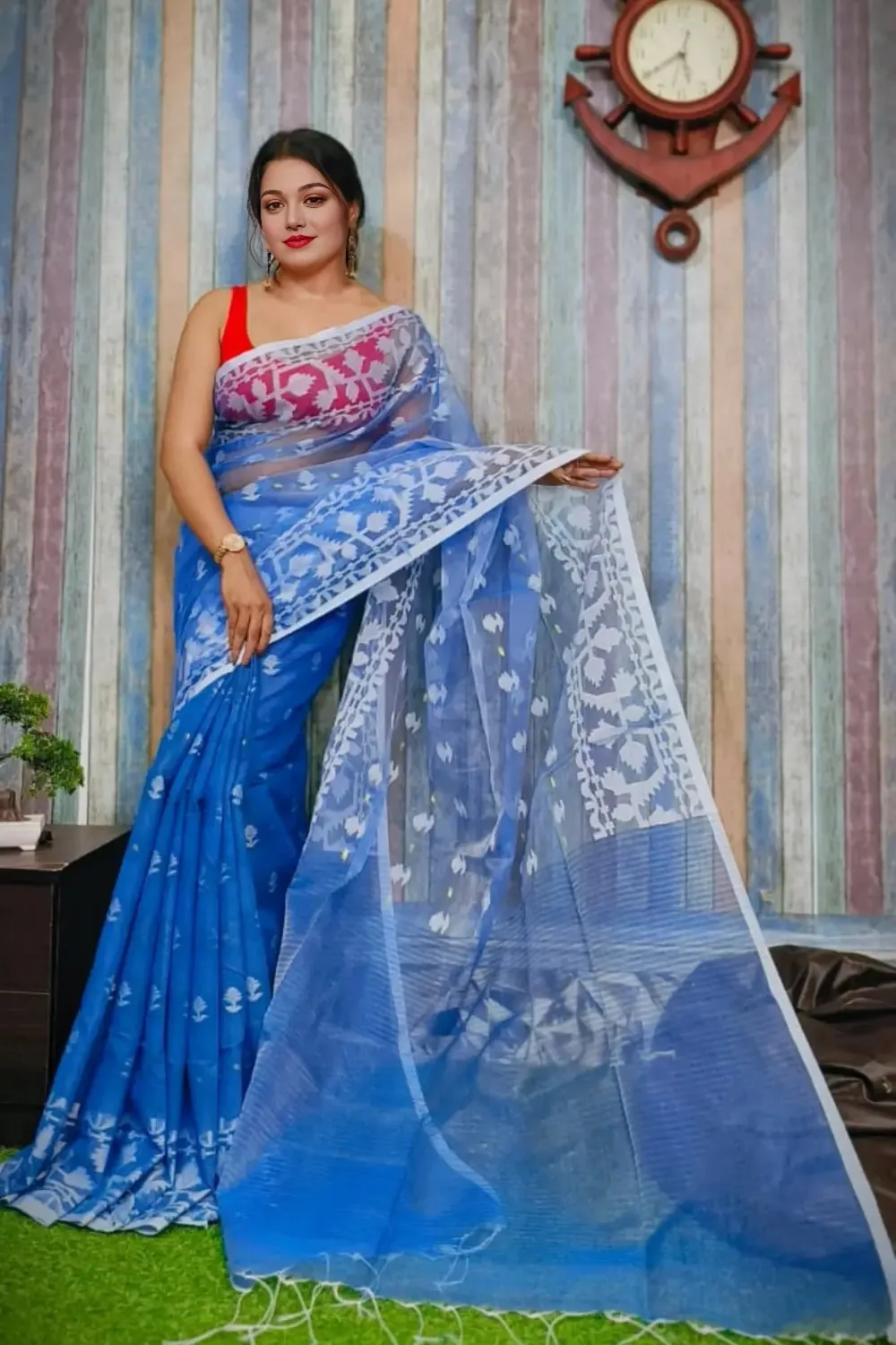 Blue Designer Jamdani Saree