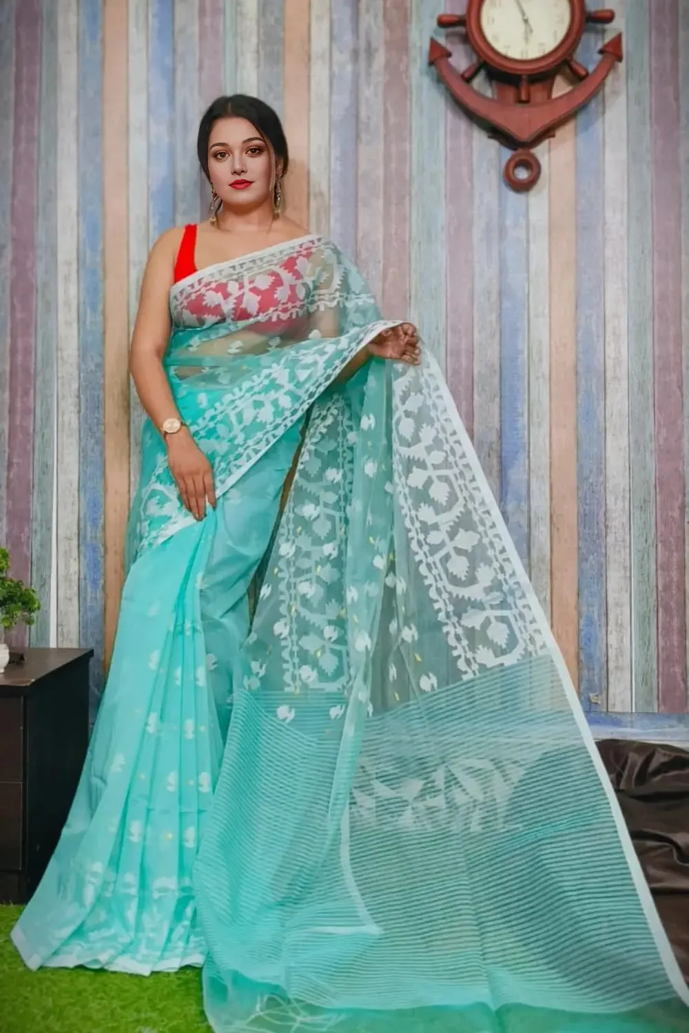 Cyan Designer Jamdani Saree