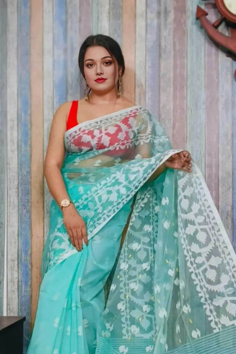 Cyan Designer Jamdani Saree