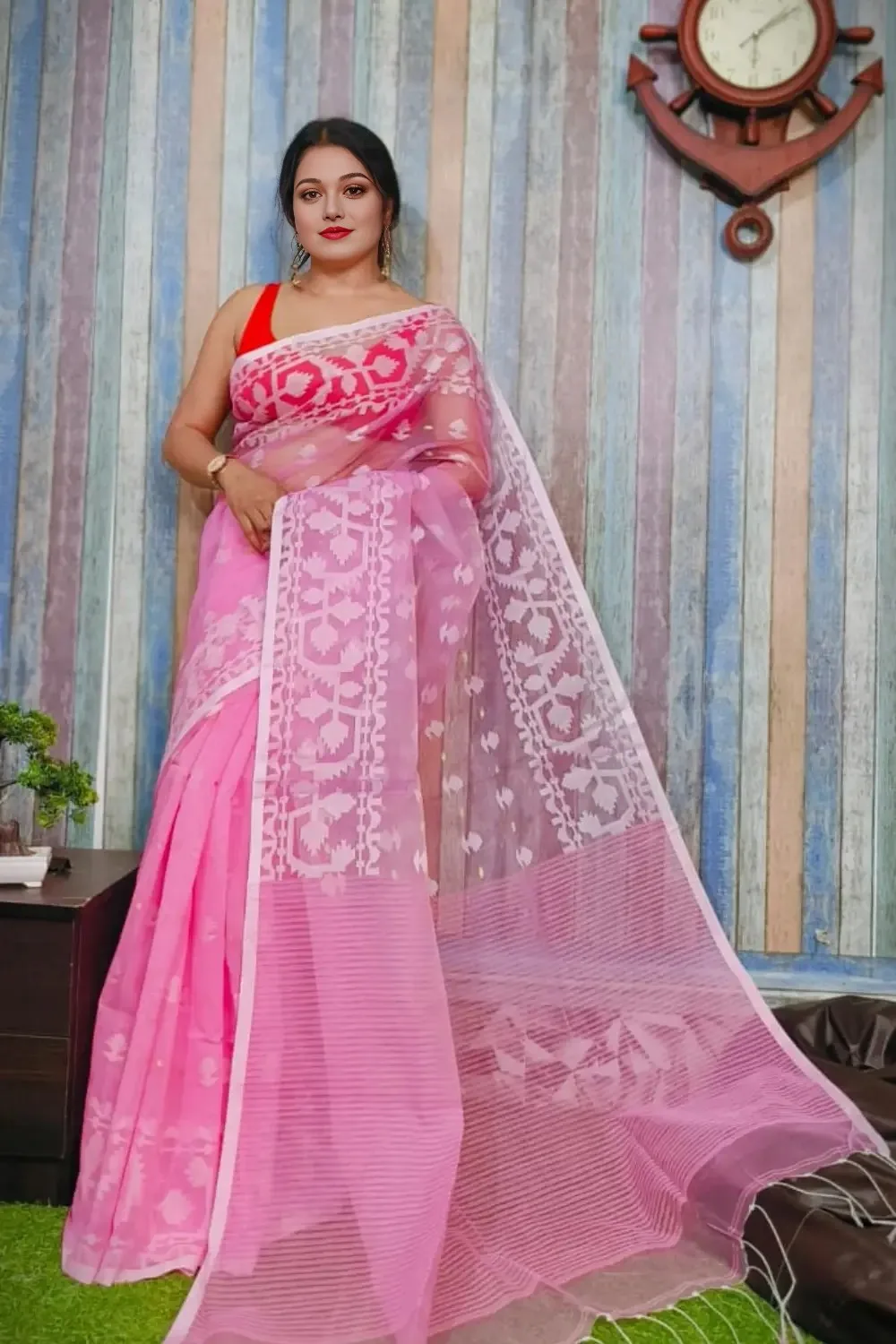 Pink Designer Jamdani Saree