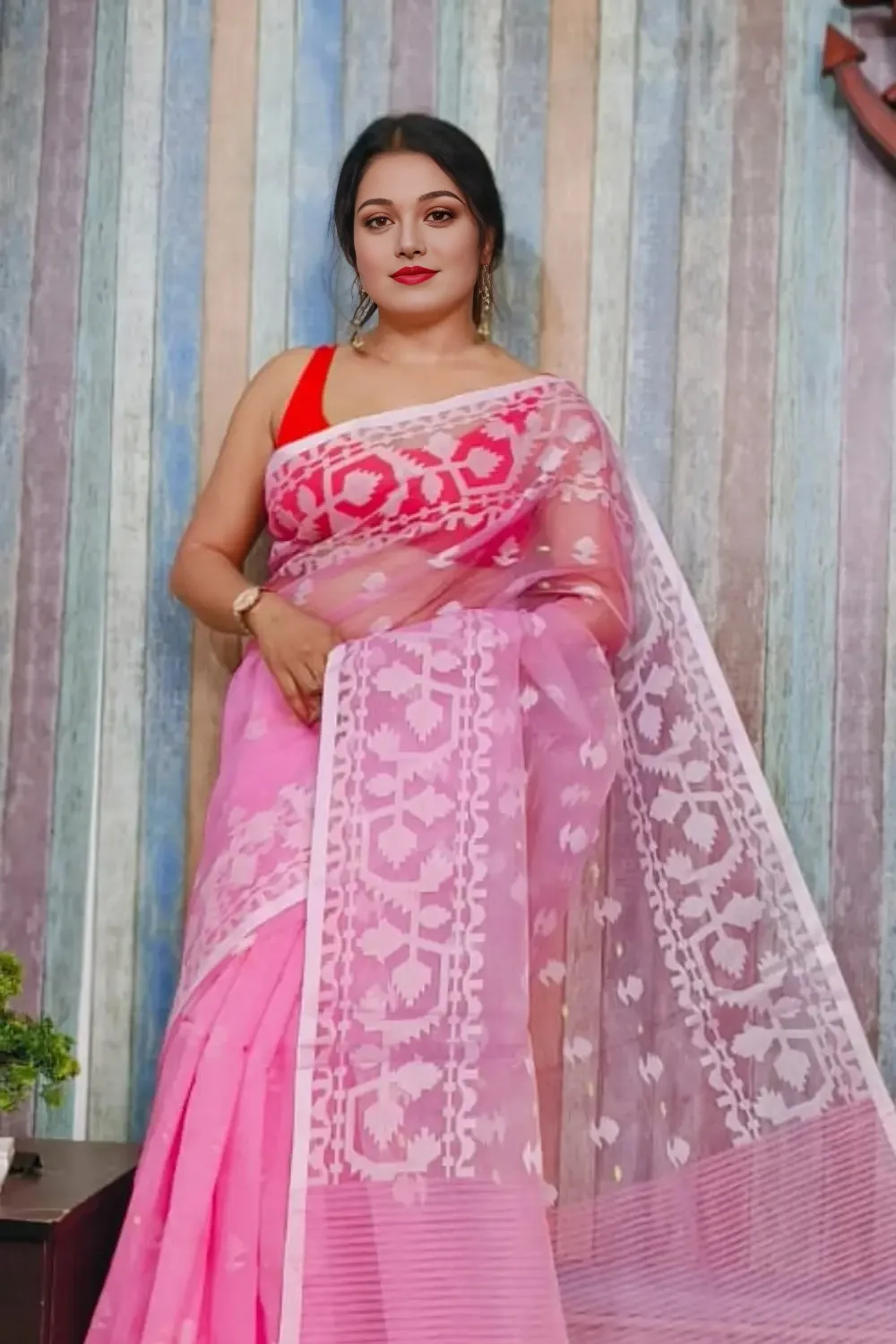 Pink Designer Jamdani Saree
