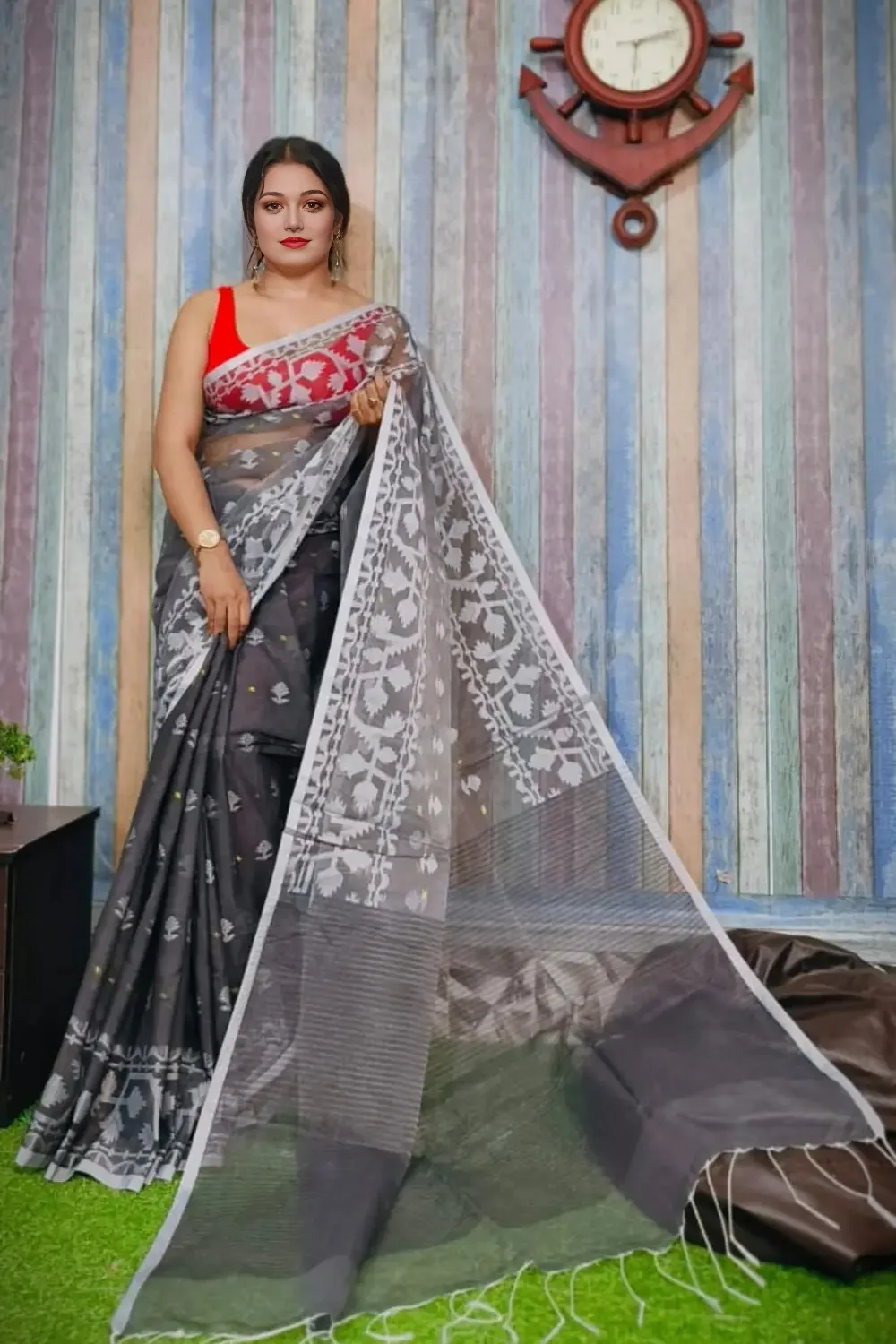 Gray Designer Jamdani Saree