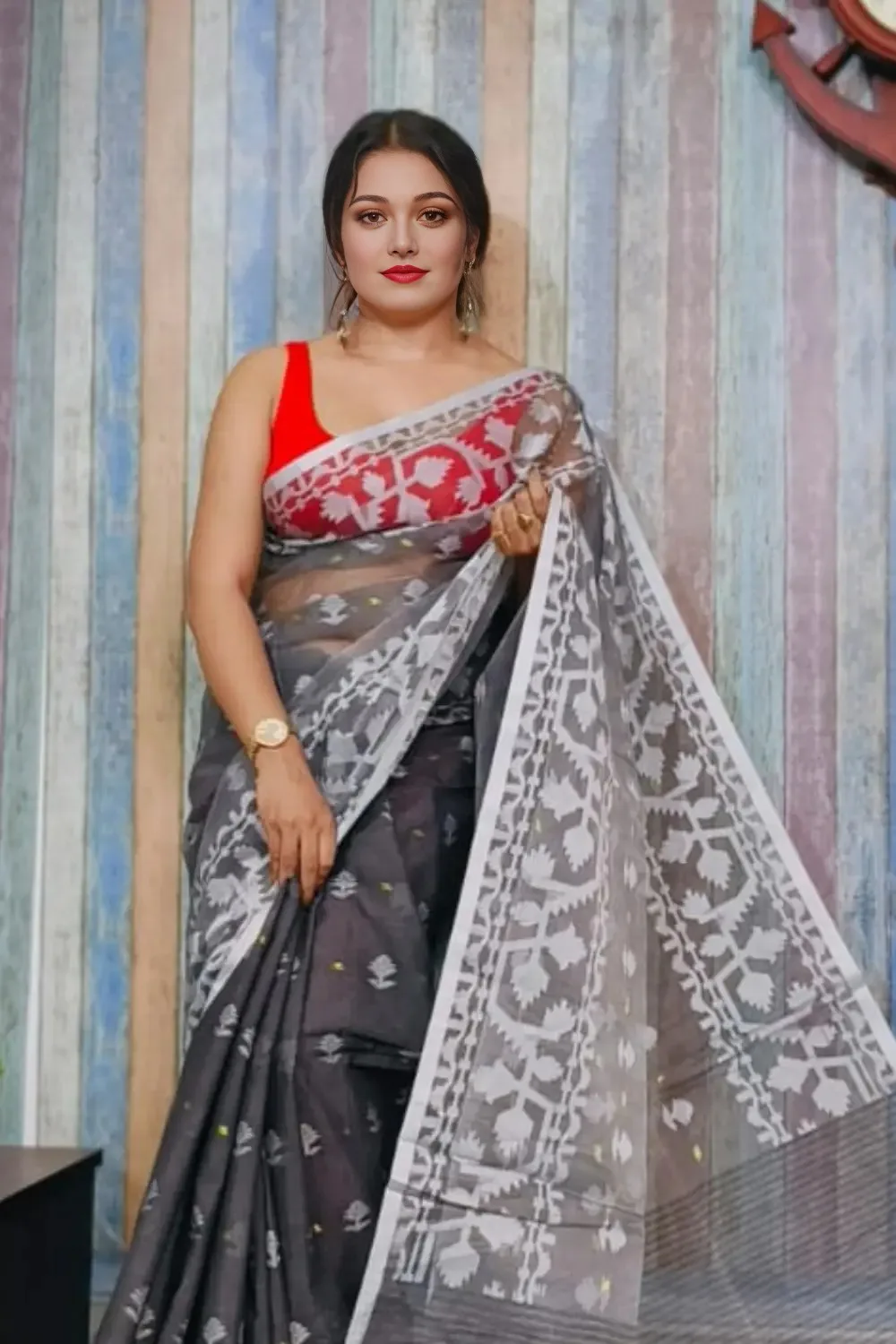 Gray Designer Jamdani Saree