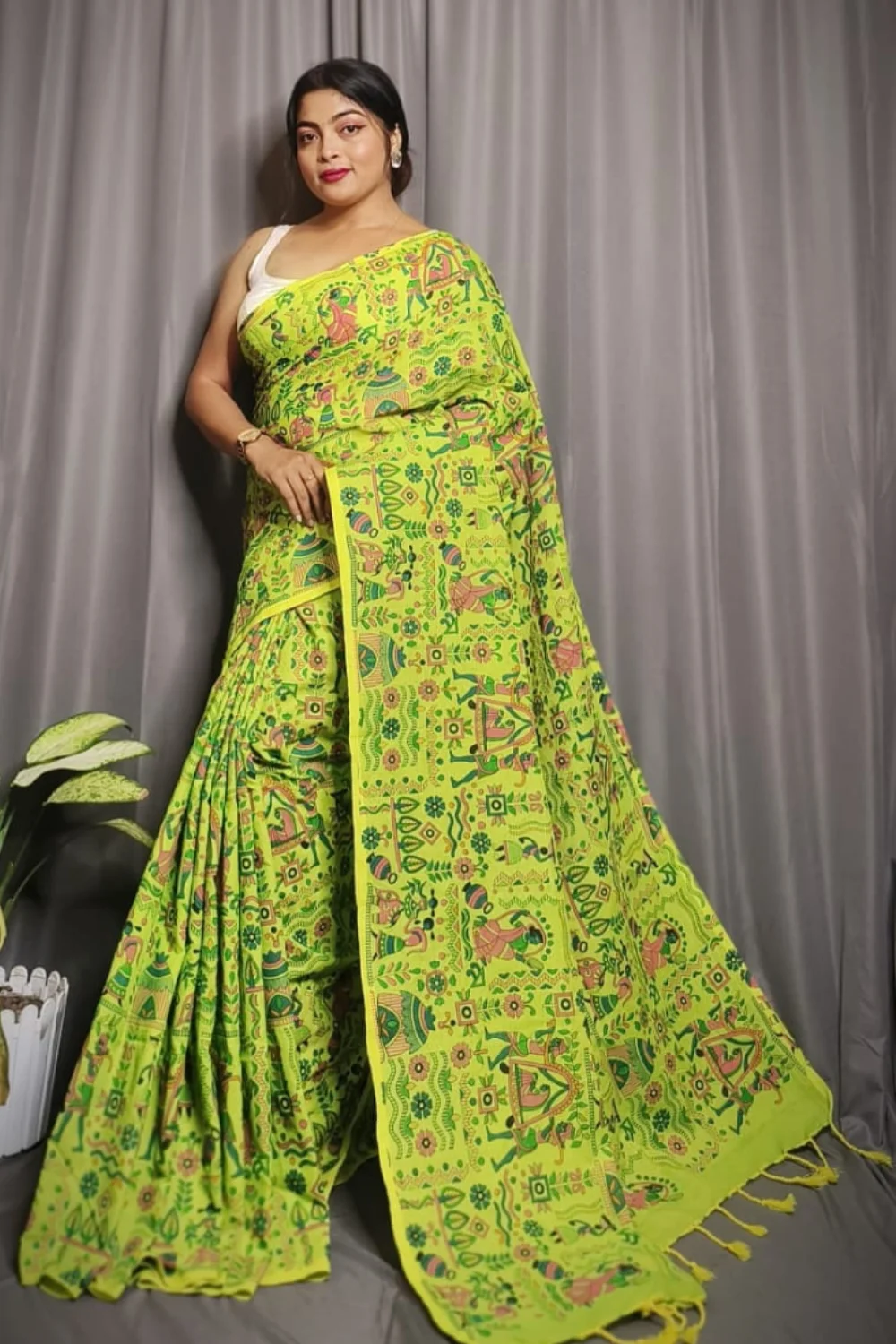 Lime Green Handloom Khadi Cotton Saree