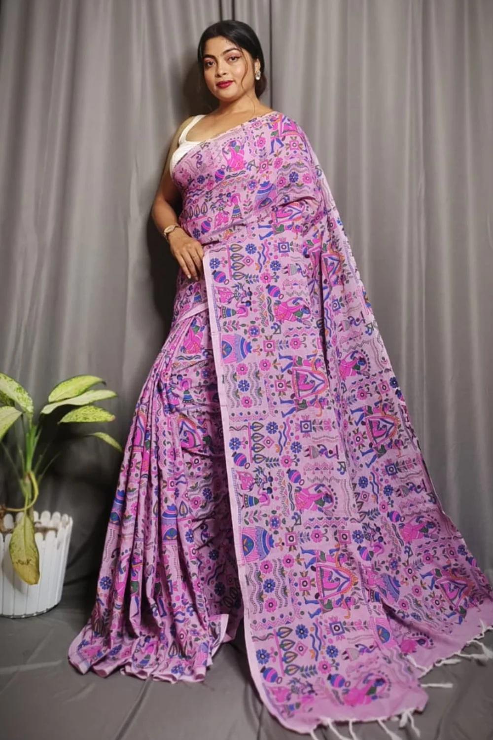 Light Purple Khadi Handloom Cotton Saree