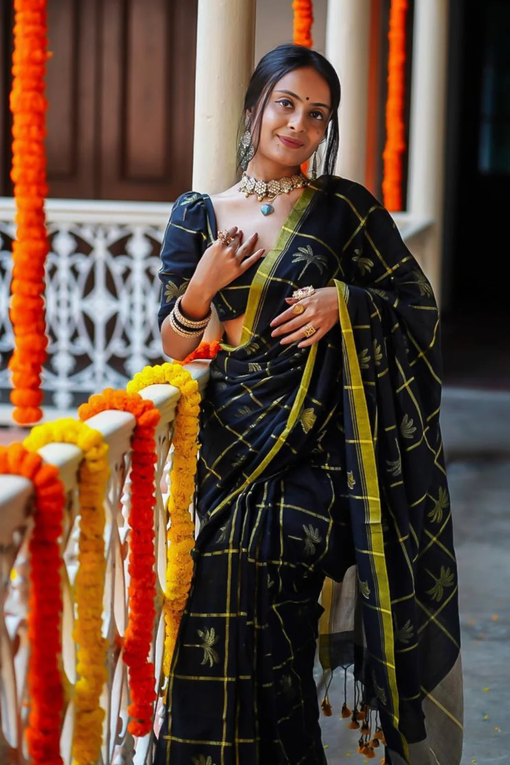 black Pure cotton saree with weaving work