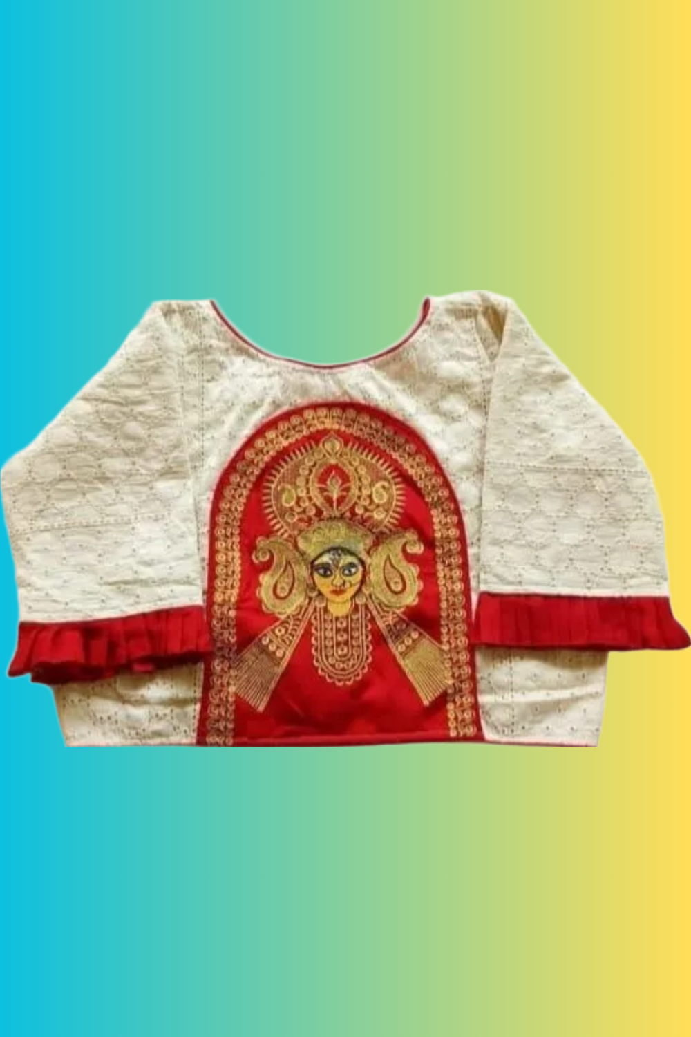 Off White Cotton Hakoba Durga Embroidery Blouse