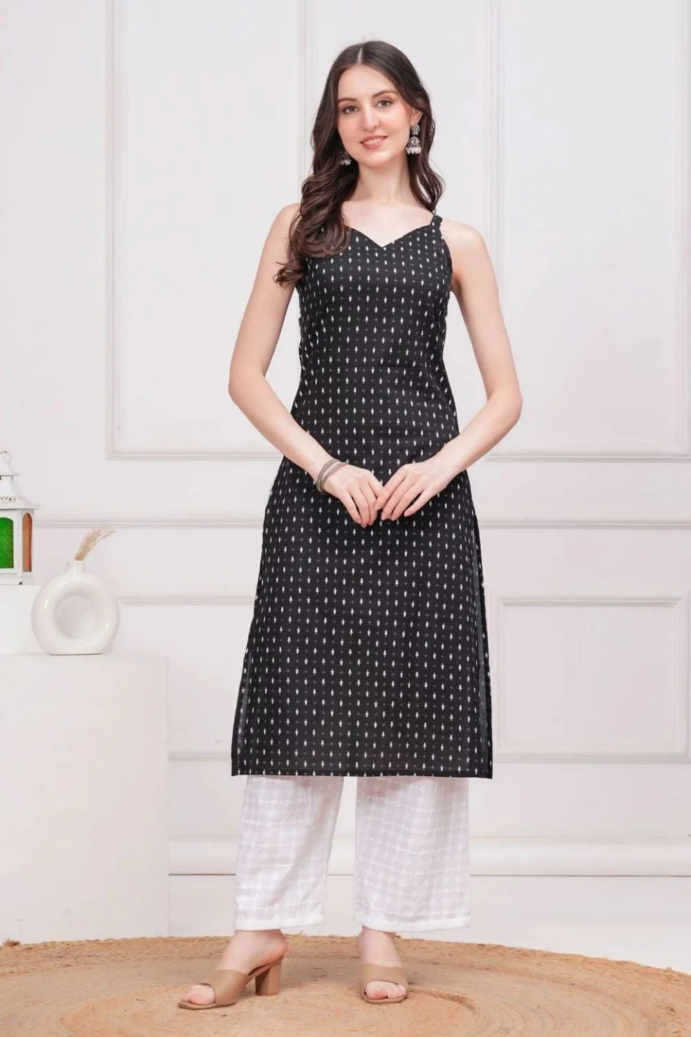 Black Ethnic Printed Sleeveless Kurta