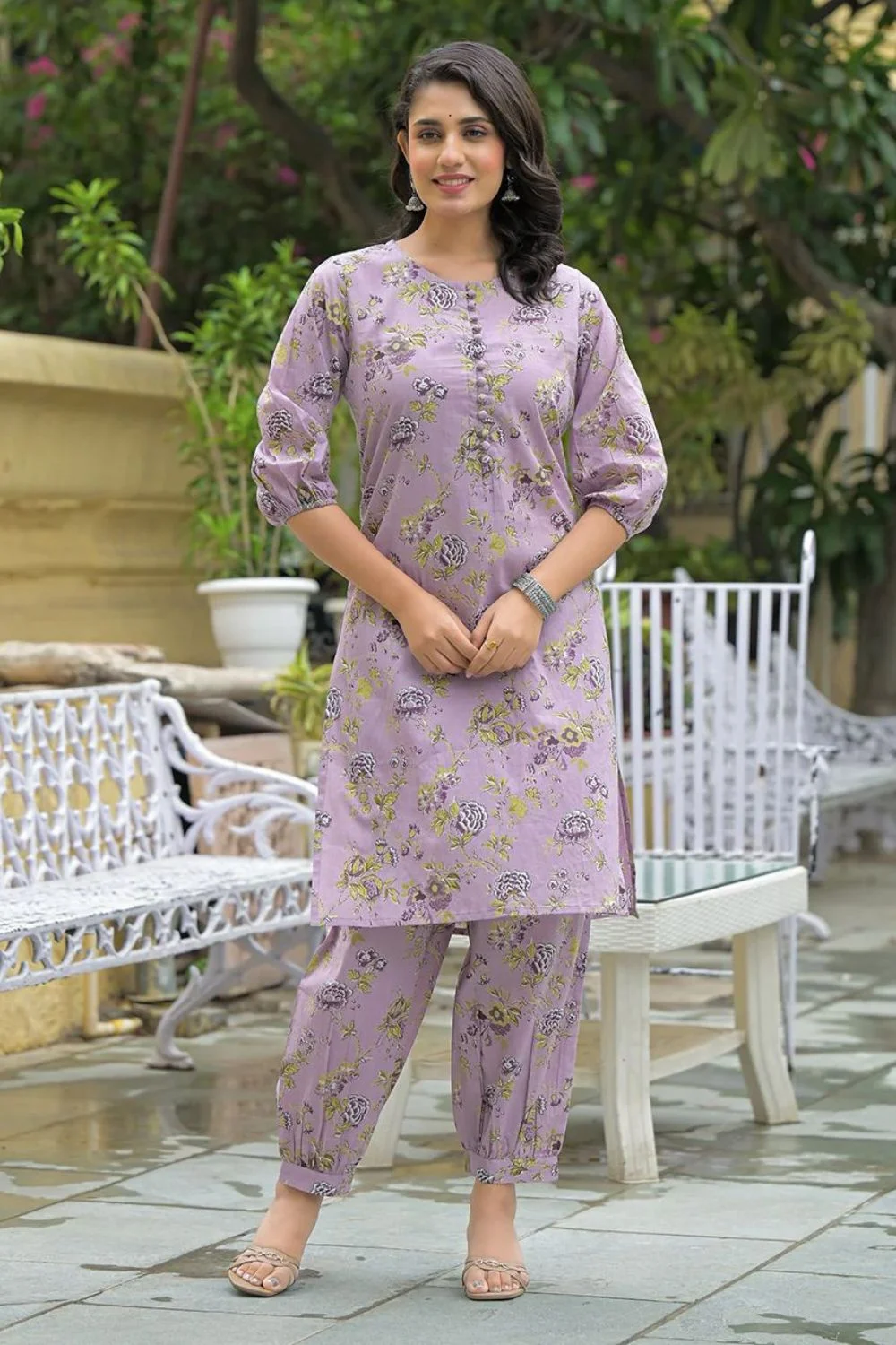 Purple Jaipuri Kurta Trouser Set