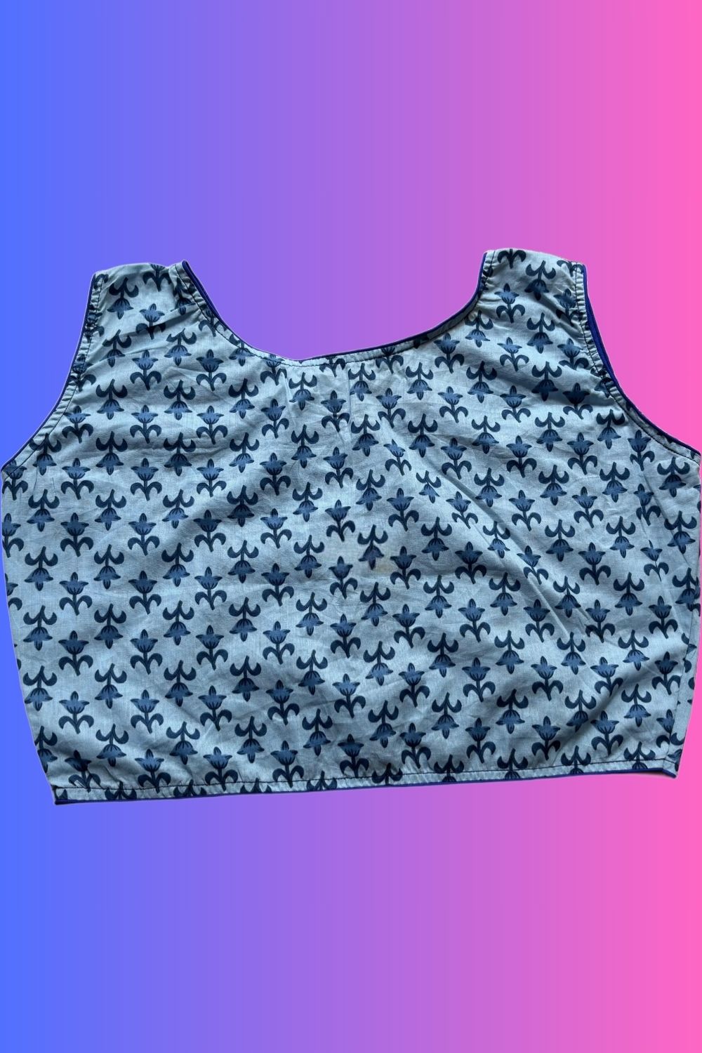 Vibrant Sky Blue Ajrakh Printed Boat Neck Blouse