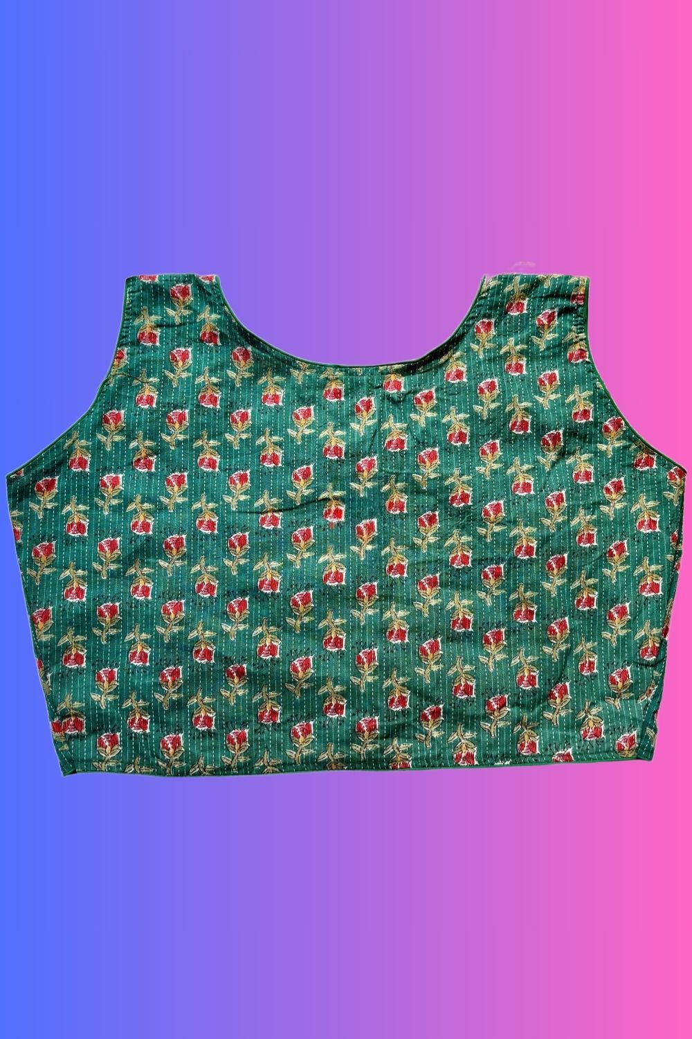Vibrant Dark Green Ajrakh Printed Boat Neck Blouse