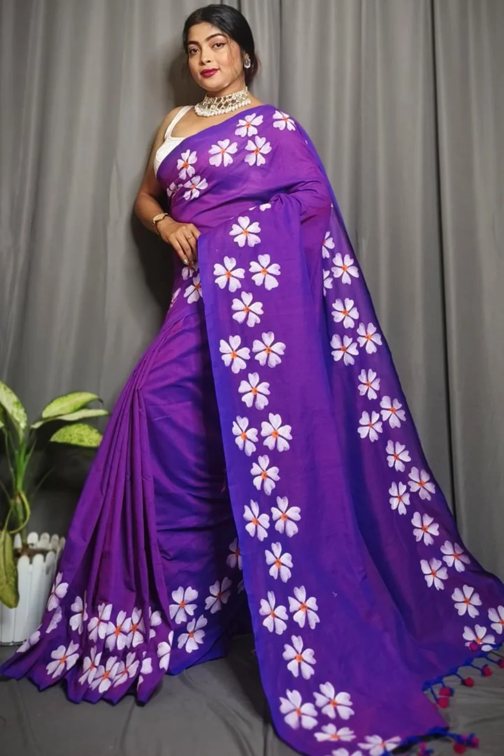 Indigo Khadi Saree With Shiuli Print