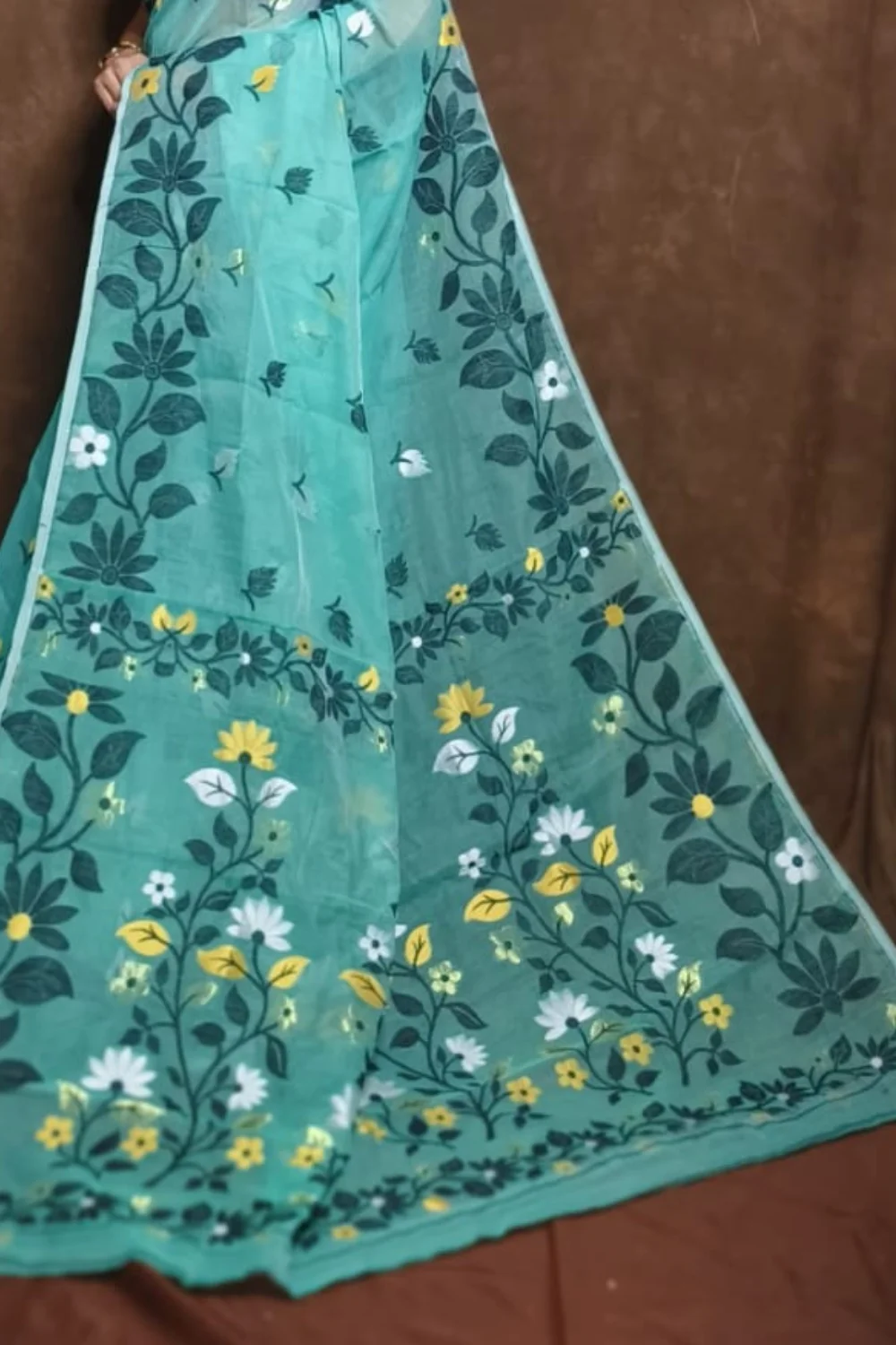 Sea Green Dhakai Jamdani Saree With Lota Motifs