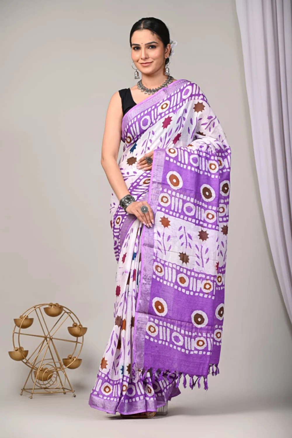 Classic Handblock Printed Linen Saree