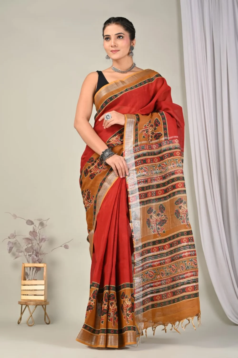 Gorgeous Handblock Printed Linen Saree