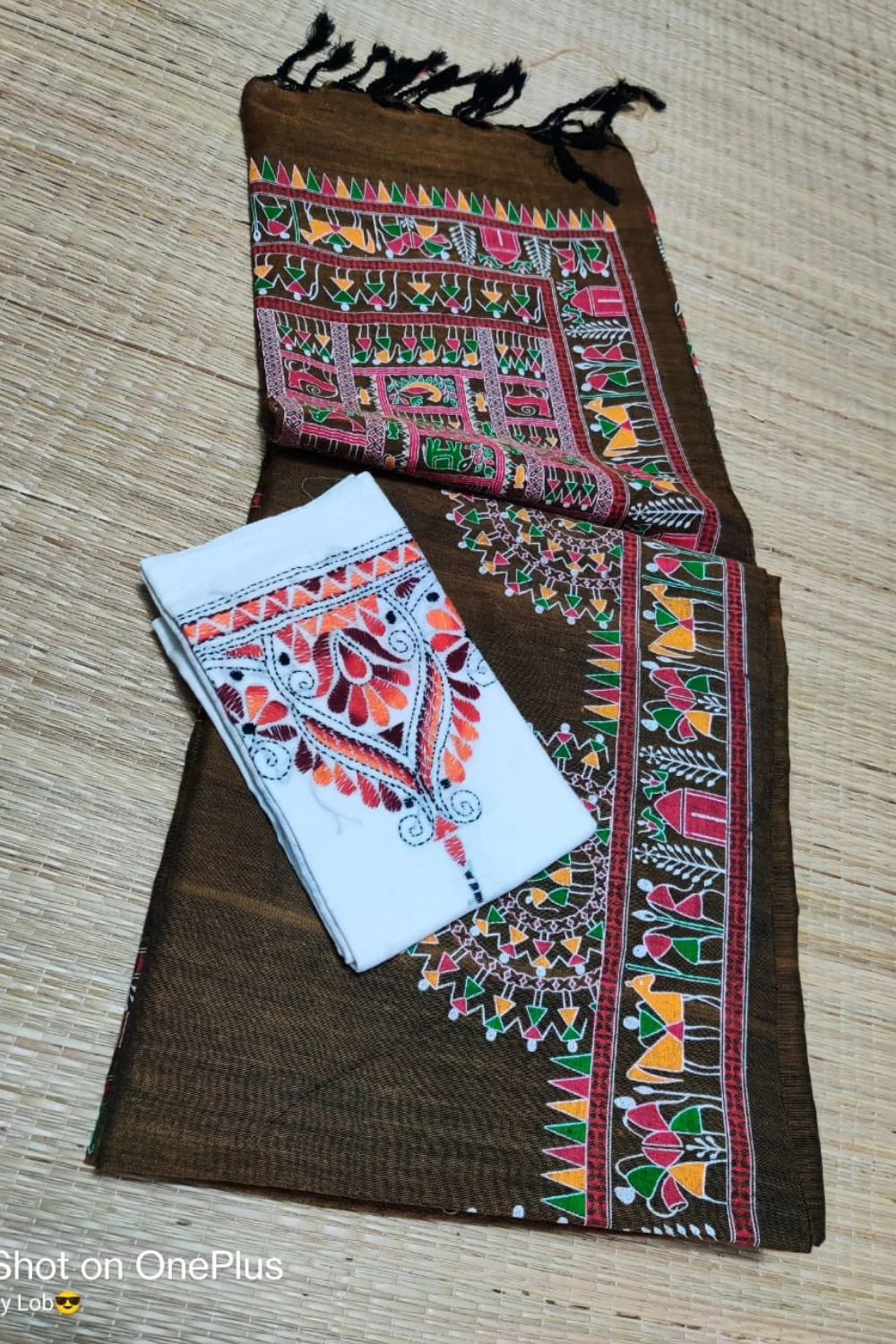 Elegant Madhubani Printed Khadi Cotton Saree